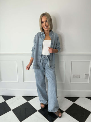 Geggo Pull Up Wide Leg Jeans - Light Blue Denim