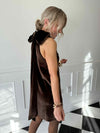 Bella Bow Velvet Mini Dress - Brown