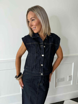 Jaf Sleeveless Denim Vest - Dark Denim