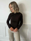 Lilly Ruched Boat Neck Knit Top - Brown