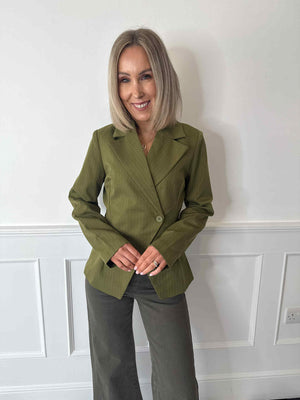 Falka Fitted Pinstripe Blazer - Sphagnum