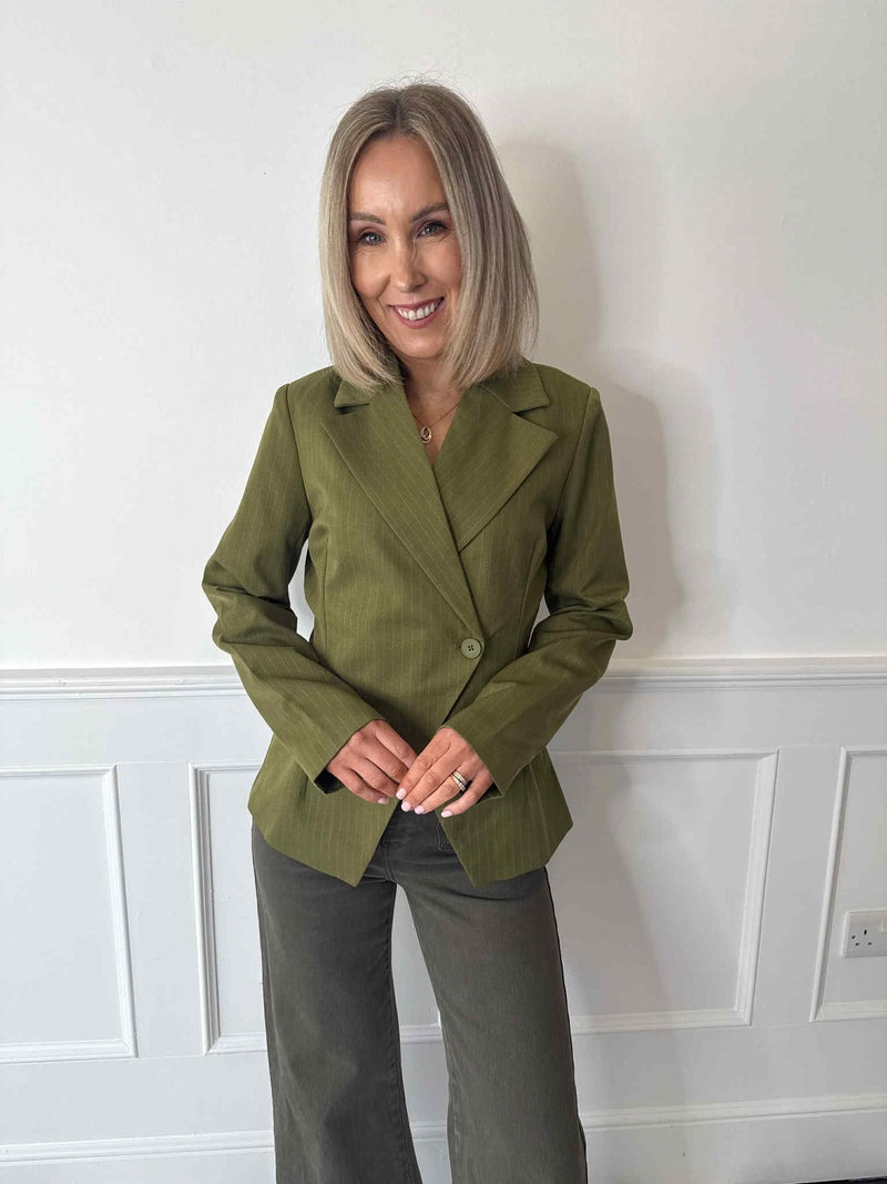 Falka Fitted Pinstripe Blazer - Sphagnum