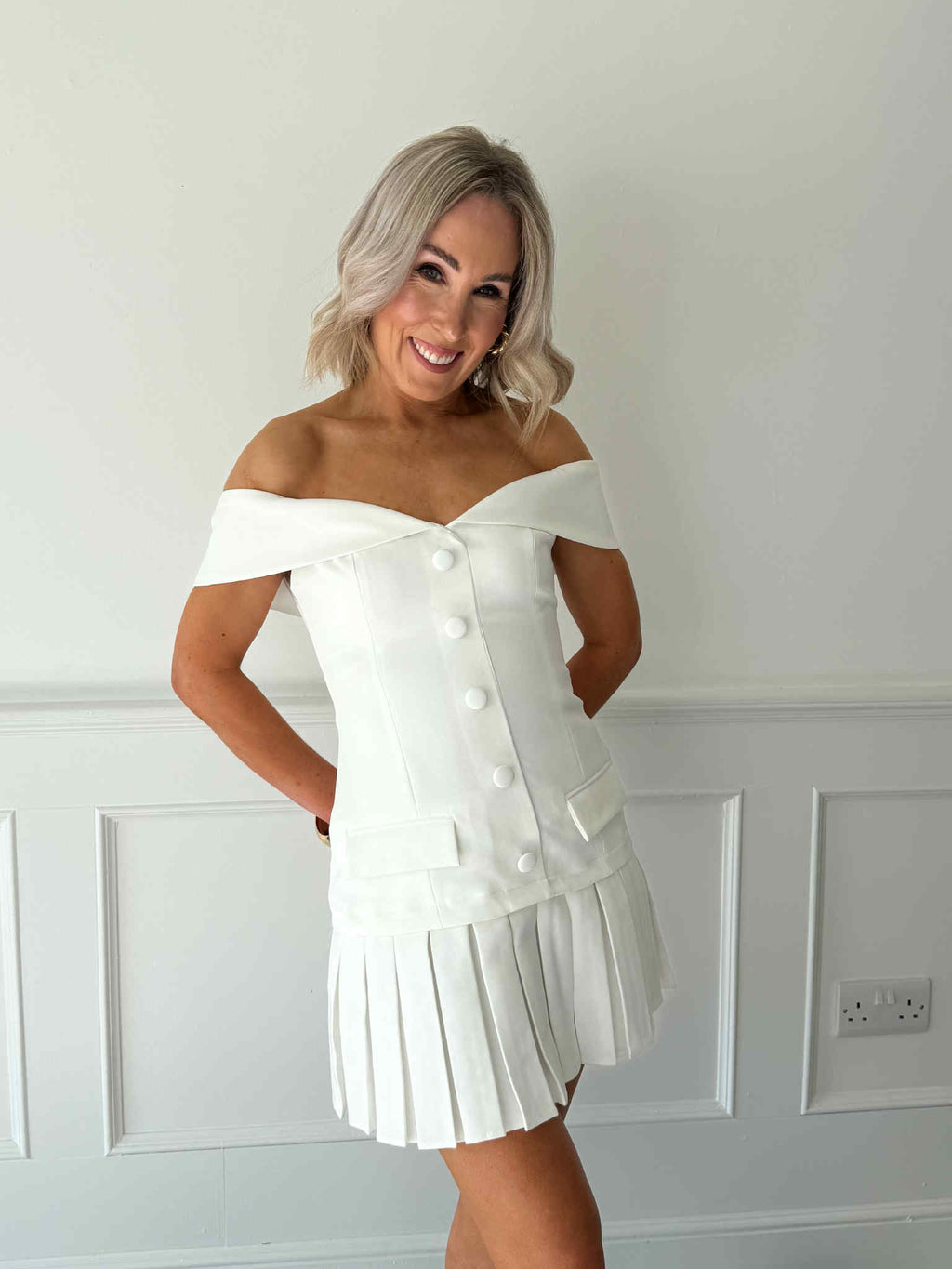 Maeva Tailored Bardot Mini Dress - White