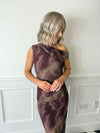 Eliana Sleeveless Mesh Dress - Burgundy/Khaki
