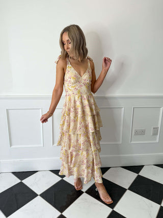 Fiore Tie Ruffle Maxi Dress - Ditsy Floral