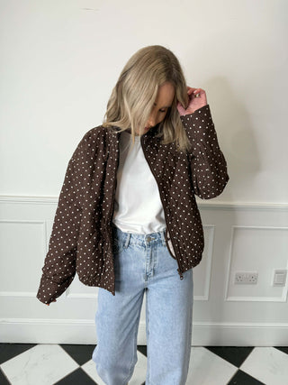 Familla Quilted Bomber Jacket - Brown Polka