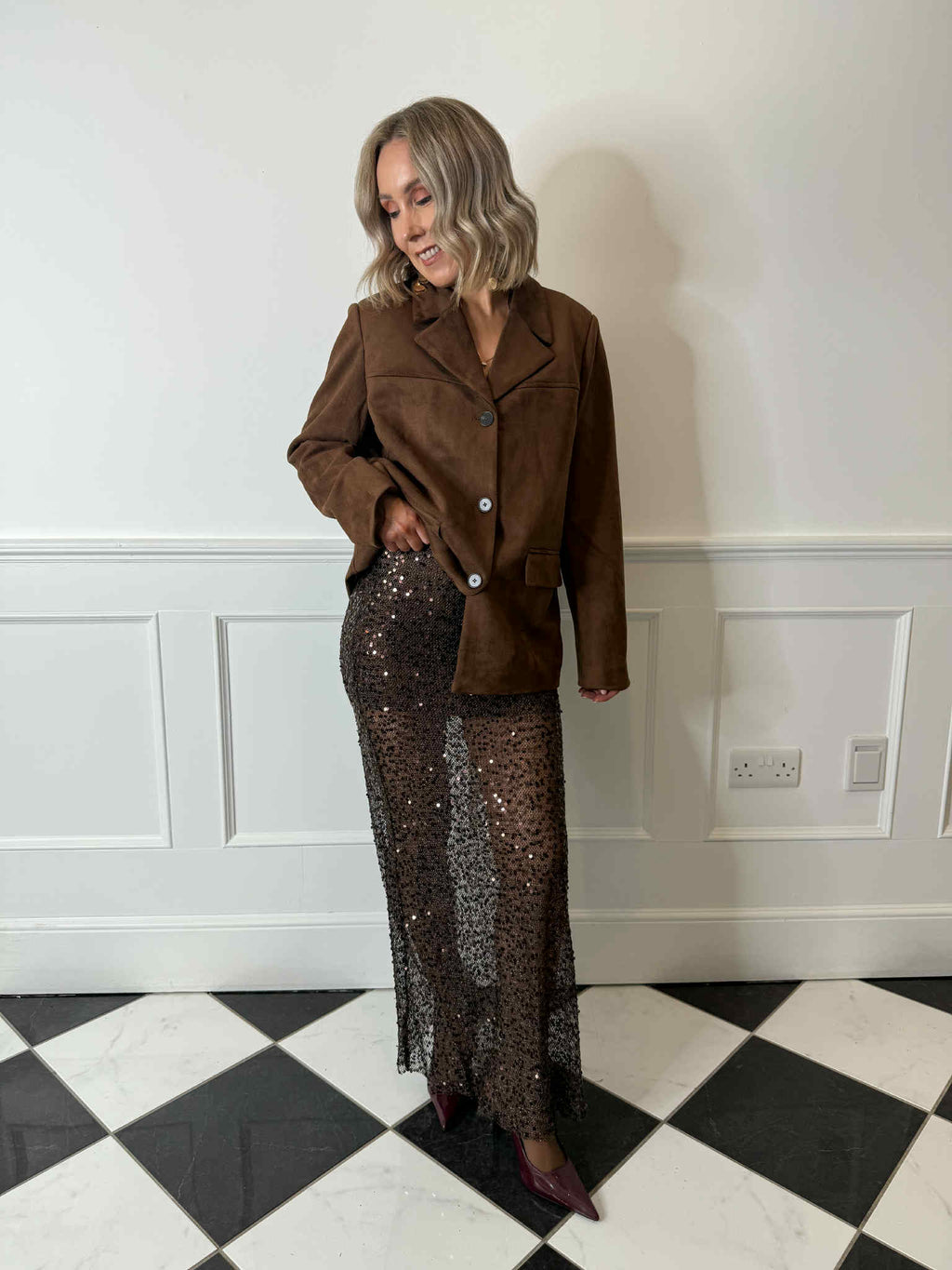 Ruby Sequin Skirt - Brown