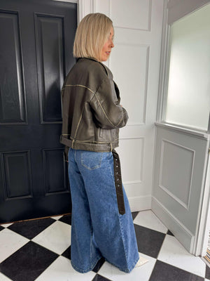 Freya Faux Leather Jacket - Khaki