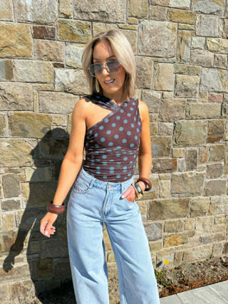 Indi Polka Bodysuit - Brown/Blue