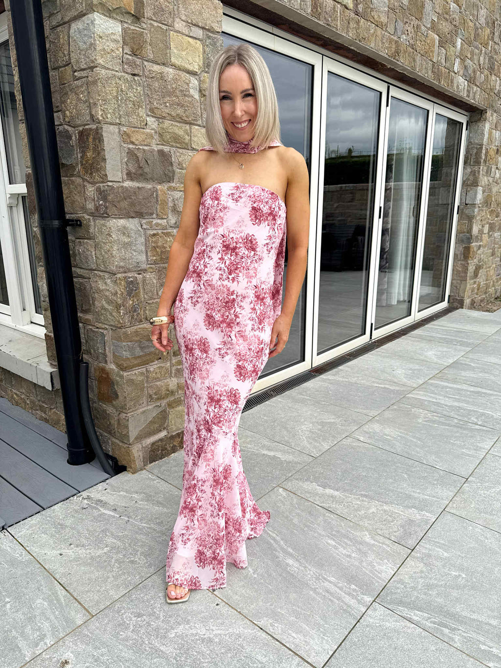 Jenna Floral Printed Dress - Rose
