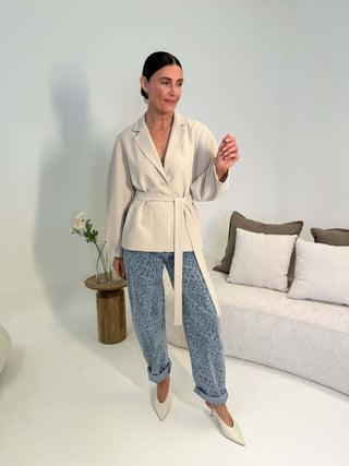 Lexi Balloon Sleeve Belted Blazer - Beige