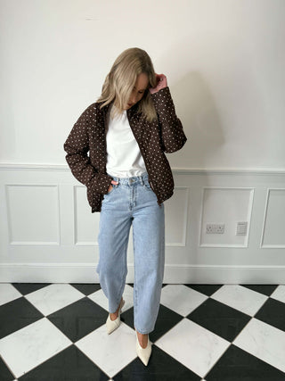 Familla Quilted Bomber Jacket - Brown Polka