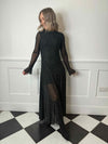 Riya Long Sleeve Diamante Maxi Dress - Black