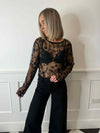 Aliza Floral Sequin Top - Black