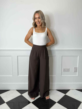 Isla Wide Leg Trousers - Brown
