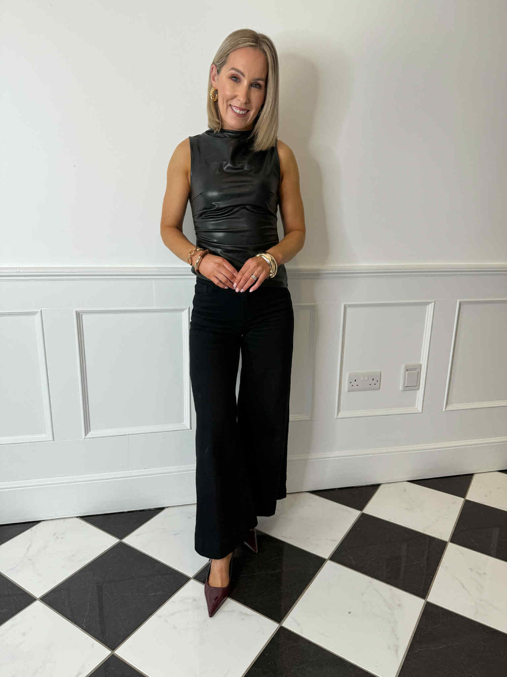 Dandy PU Sleeveless Top - Black