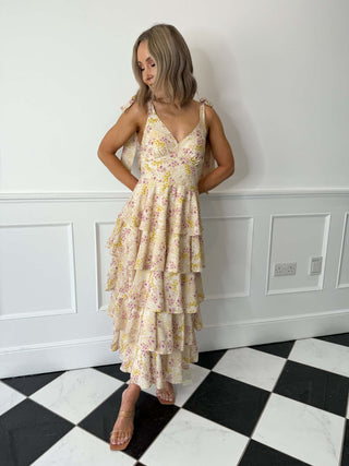 Fiore Tie Ruffle Maxi Dress - Ditsy Floral