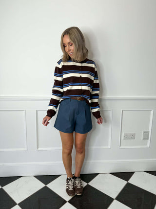 Charlie Striped Cardigan  - Blue/Brown