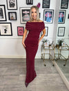 Ember Cowl Neck Embellished Maxi Dress - Burgundy