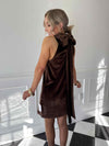 Bella Bow Velvet Mini Dress - Brown