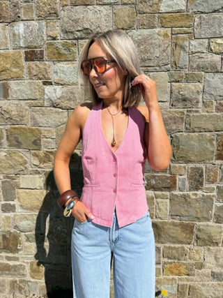 Celia Backless Halter Waistcoat - Pink