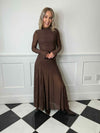 Riya Long Sleeve Diamante Maxi Dress - Brown