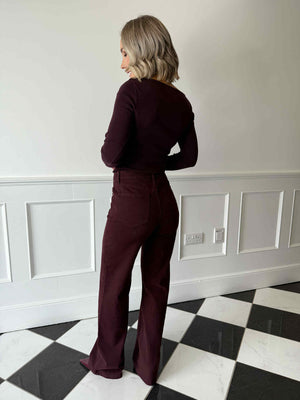Lilly Ruched Boat Neck Knit Top - Burgundy