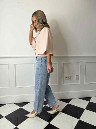 Ivy Mid Waist Barrel Jeans - Light Blue