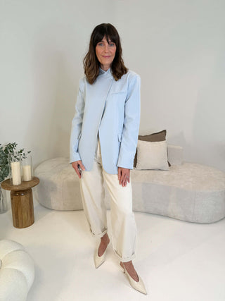 Lela Funnel Neck Blazer - Blue