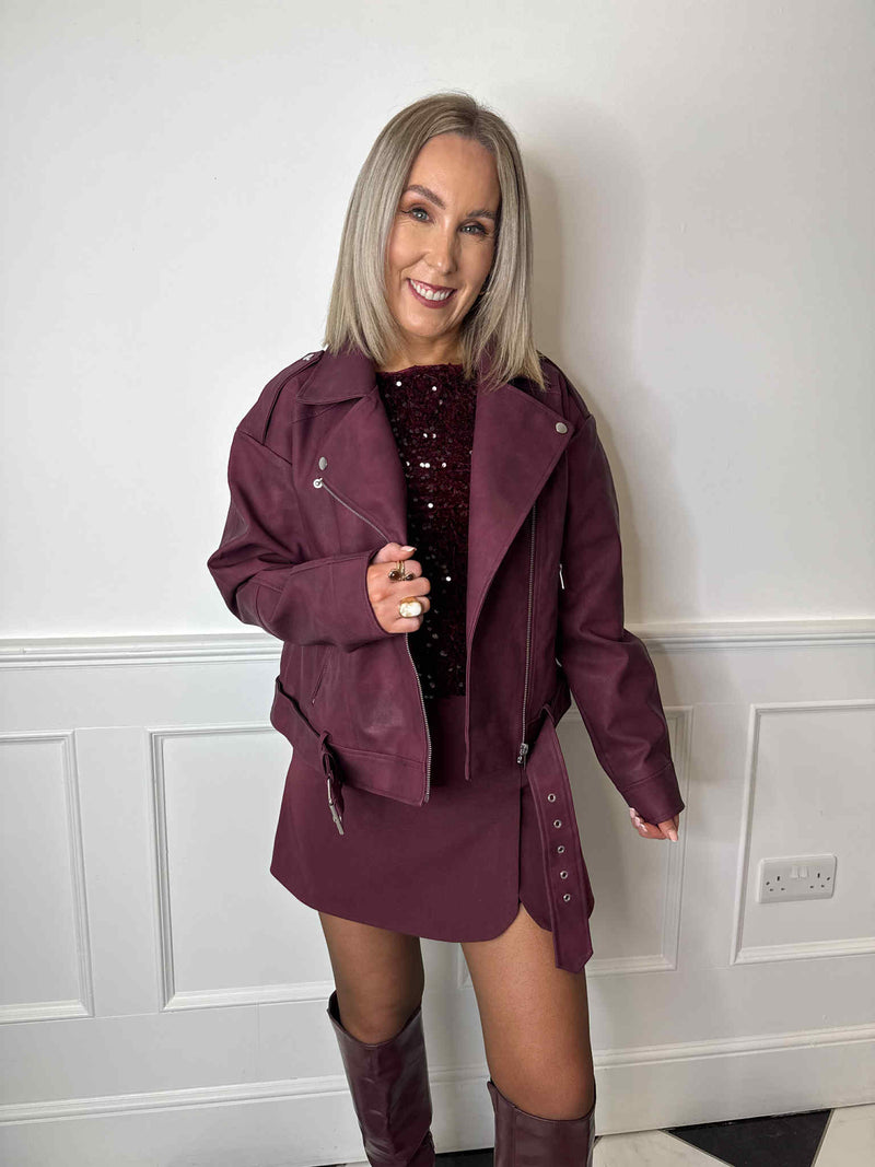 Line Biker Jacket - Plum
