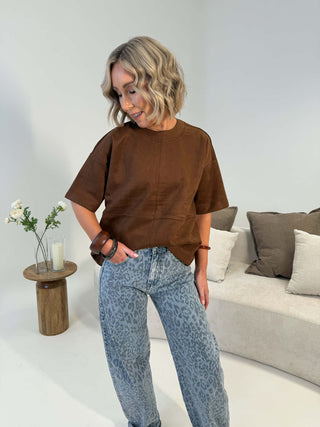 Gertu Suede Boxy Tee - Brown
