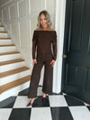 Paz Textured Lace Bardot Top - Brown