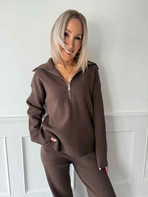 Mandi Half-Zip Knit Jumper - Coffee