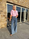 Casie Striped Frill Neck Blouse - Pink