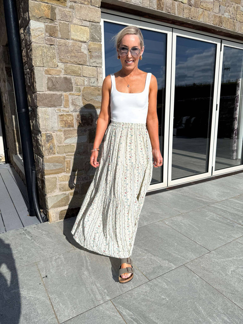 Taitlyn Ankle Skirt - Cream/Floral