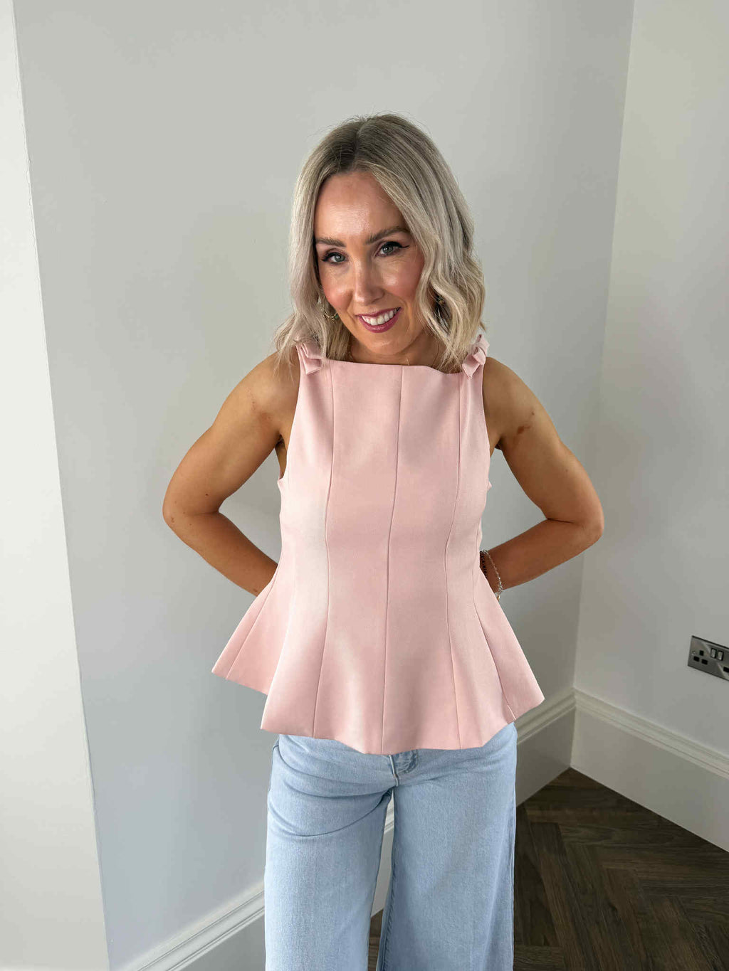 Maddie Peplum Bow Top - Pink
