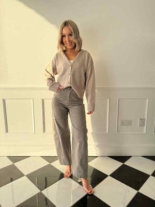 Carly Herringbone Check Barrel Leg Jeans