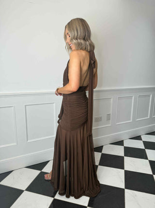 Kiko Ruffle Halterneck Maxi Dress - Brown
