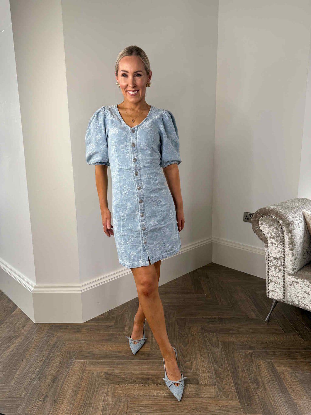 Feline Denim Dress - Light Blue