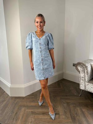 Feline Denim Dress - Light Blue
