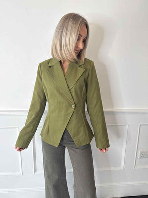 Falka Fitted Pinstripe Blazer - Sphagnum
