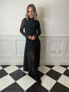 Riya Long Sleeve Diamante Maxi Dress - Black