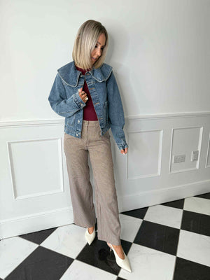 Juo High Waisted Trousers - Brown Check