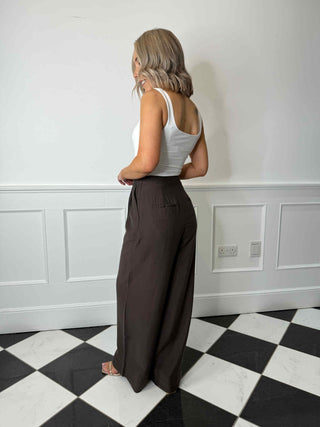 Isla Wide Leg Trousers - Brown