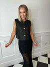 Livia Textured Sparkle Waistcoat - Black