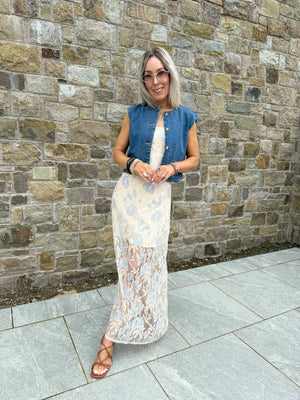 Frida Lace Cami Midi Dress - Blue Lace