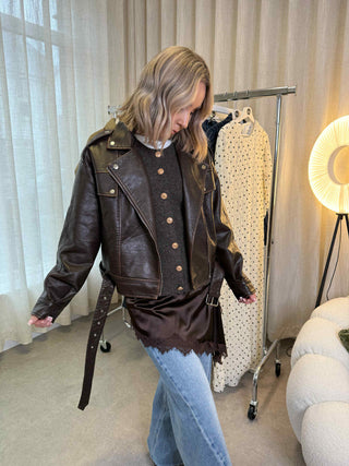 Freya Faux Leather Jacket - Brown