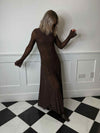 Riya Long Sleeve Diamante Maxi Dress - Brown
