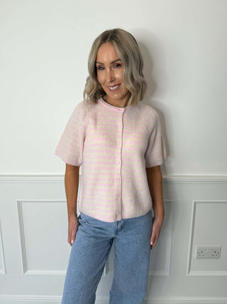 Malou Stripe Knit Cardigan - Pink