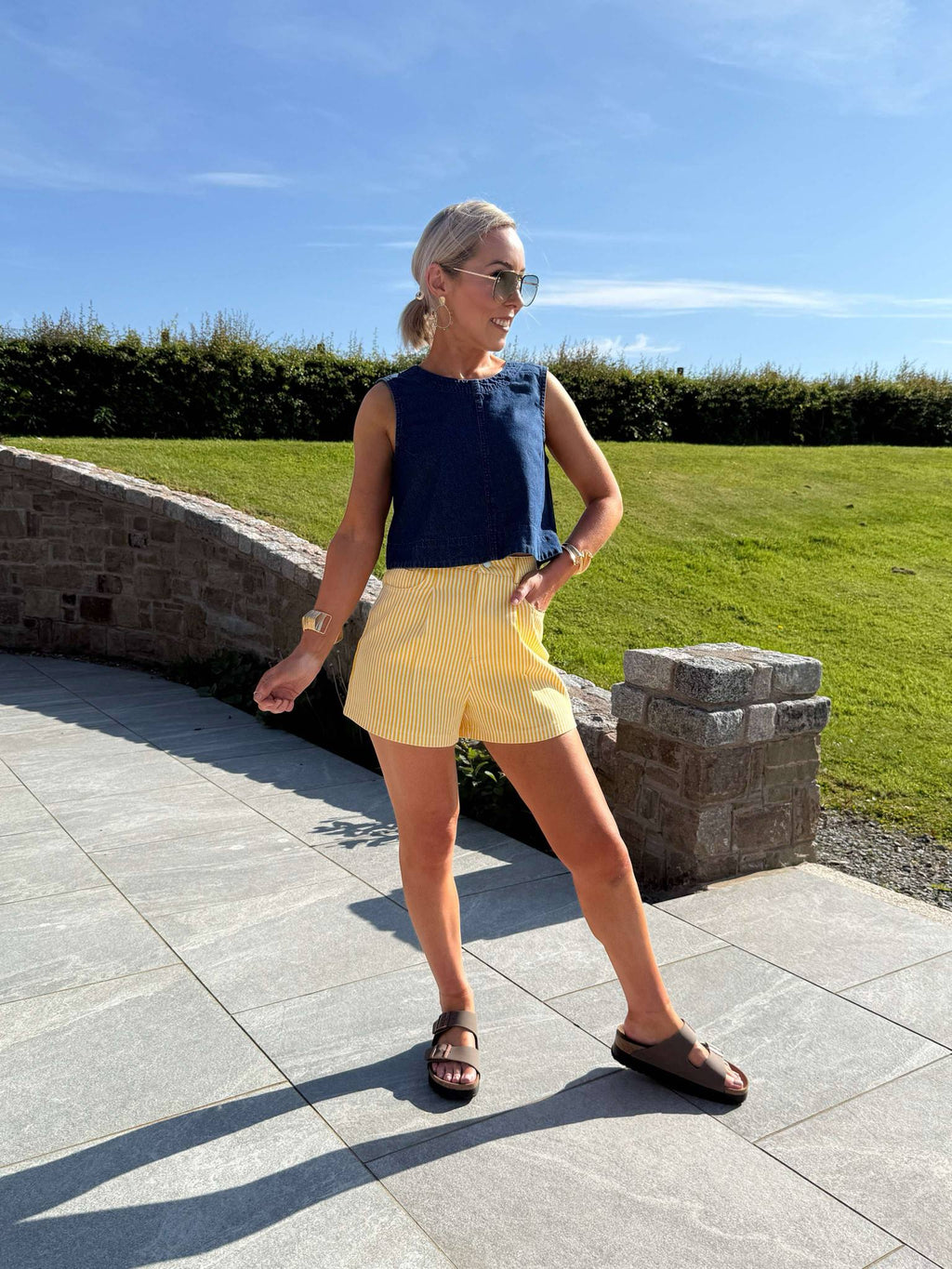 Aimee Striped Shorts - Lemon/White